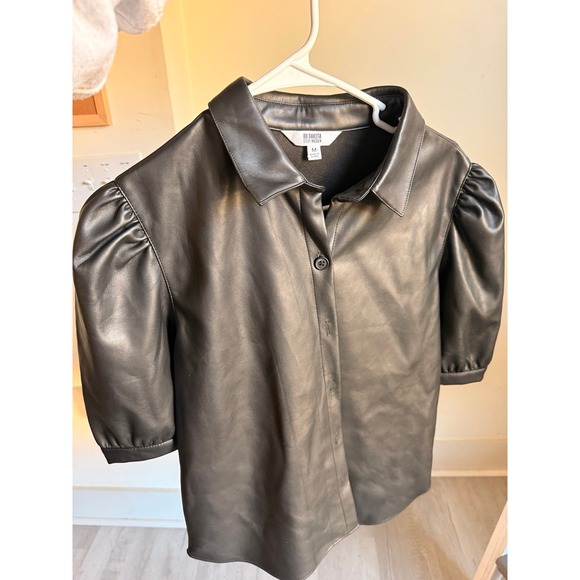 BB Dakota Steve Madden button up faux leather black top women's M with shorts - Picture 3 of 12